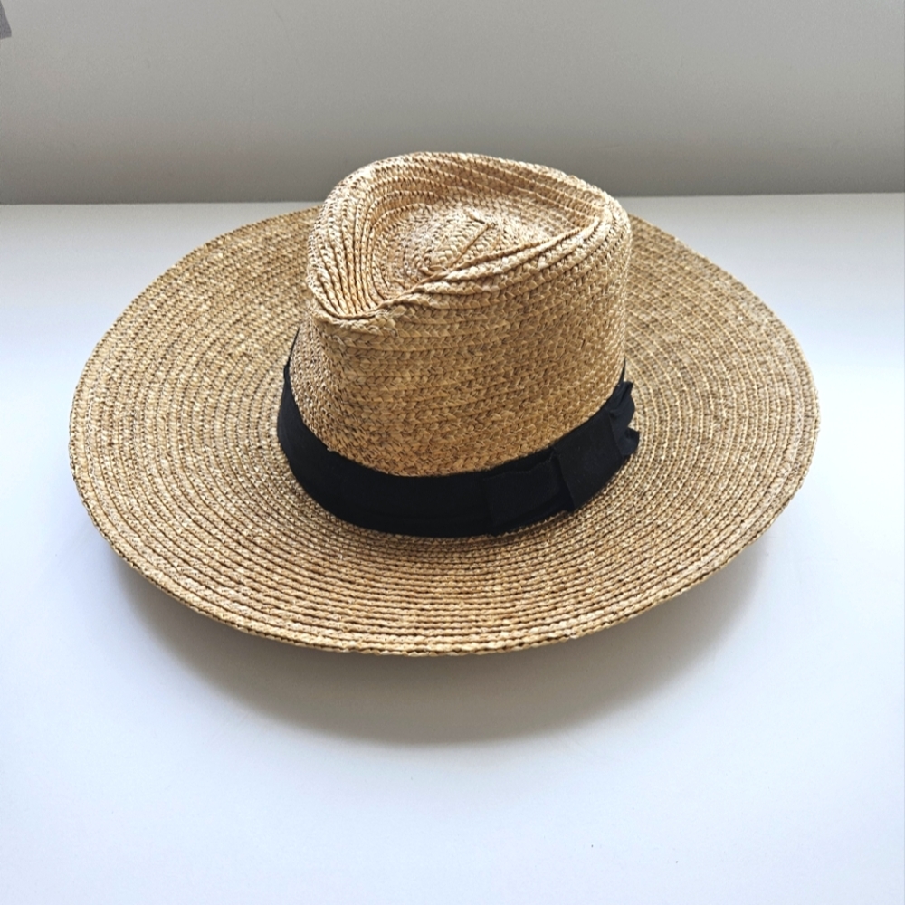 BRIXTON Wheat Straw Black Tie Western Summer Hat
